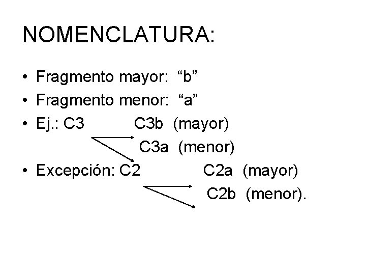 NOMENCLATURA: • Fragmento mayor: “b” • Fragmento menor: “a” • Ej. : C 3