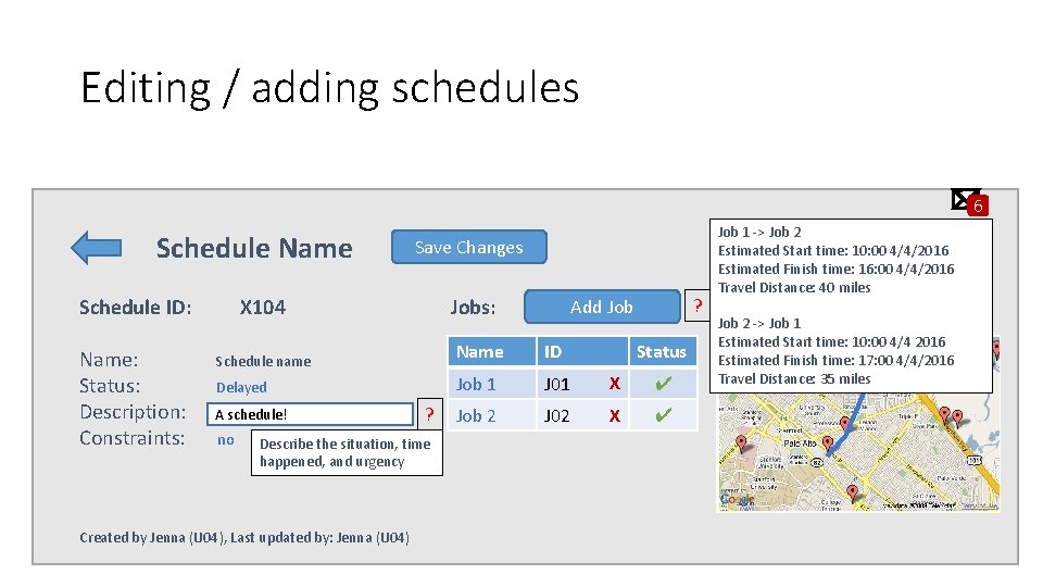 Editing / adding schedules 6 Schedule Name Save Changes Jobs: Schedule ID: X 104