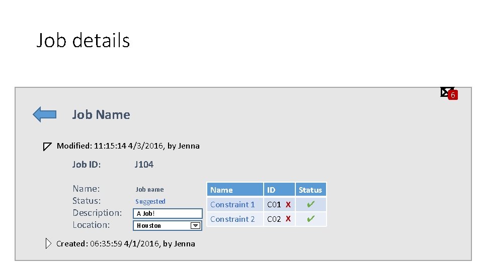 Job details 6 Job Name Modified: 11: 15: 14 4/3/2016, by Jenna Job ID: