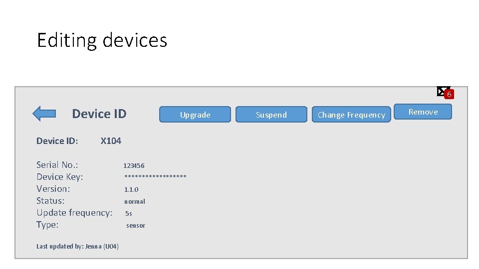 Editing devices 6 Device ID: Upgrade X 104 Serial No. : Device Key: Version: