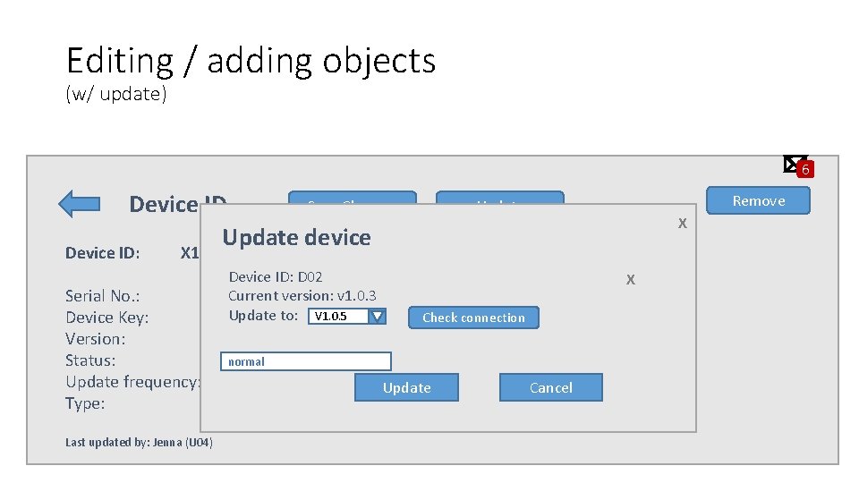 Editing / adding objects (w/ update) 6 Save Changes Device ID Update device Device