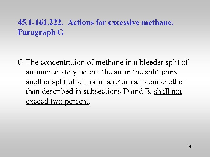 45. 1 -161. 222. Actions for excessive methane. Paragraph G G The concentration of