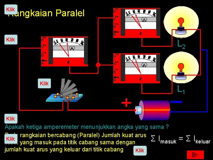 Klik Rangkaian Paralel Klik L 2 Klik L 1 Klik Apakah ketiga amperemeter menunjukkan