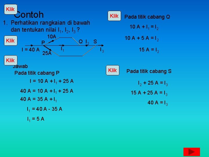 Klik Contoh Klik 1. Perhatikan rangkaian di bawah dan tentukan nilai I 1, I