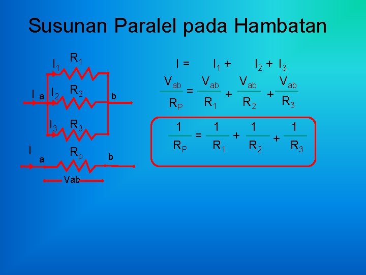 Susunan Paralel pada Hambatan I 1 R 1 I a I 2 R 2