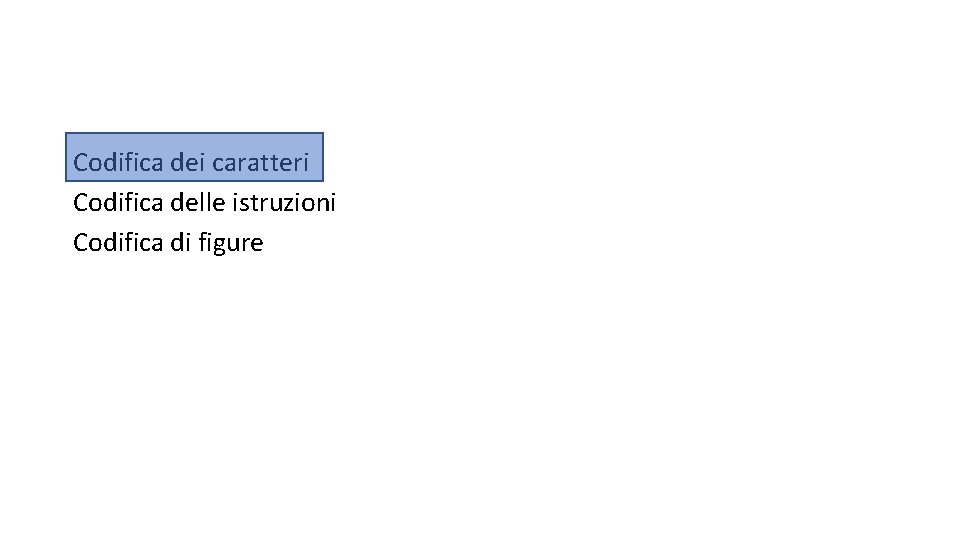 Codifica dei caratteri Codifica delle istruzioni Codifica di figure 