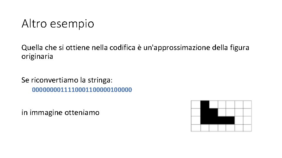 Altro esempio Quella che si ottiene nella codifica è un'approssimazione della figura originaria Se