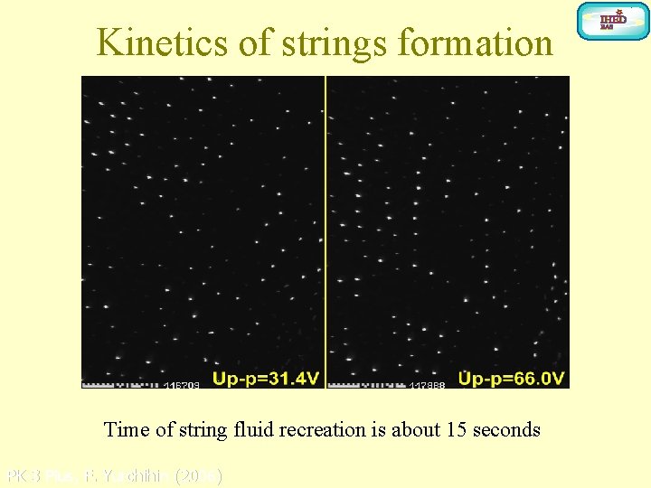 Kinetics of strings formation Time of string fluid recreation is about 15 seconds PK-3