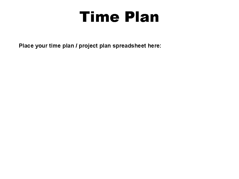 Time Plan Place your time plan / project plan spreadsheet here: 