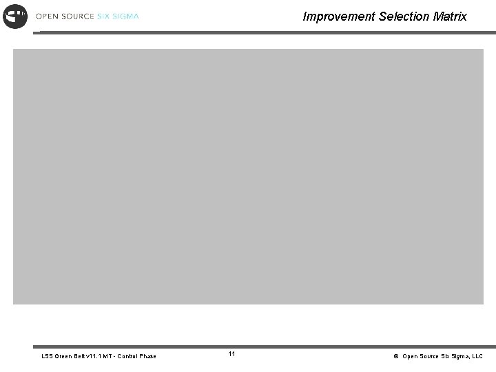 Improvement Selection Matrix LSS Green Belt v 11. 1 MT - Control Phase 11