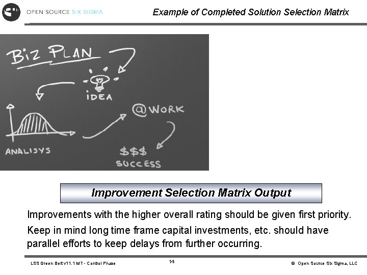 Example of Completed Solution Selection Matrix Improvement Selection Matrix Output Improvements with the higher