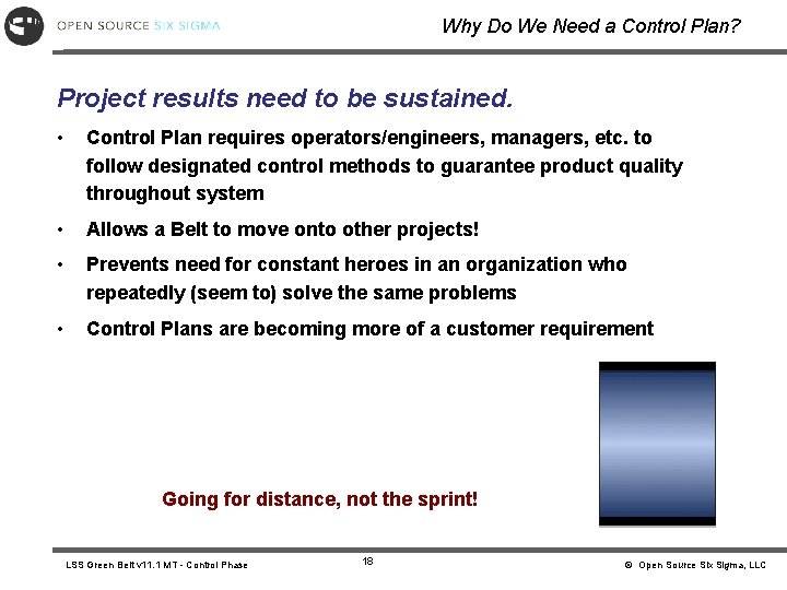 Why Do We Need a Control Plan? Project results need to be sustained. •