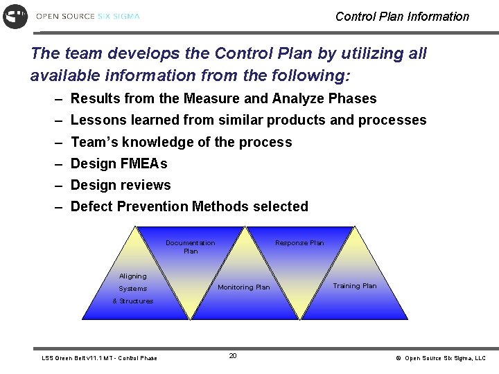 Control Plan Information The team develops the Control Plan by utilizing all available information