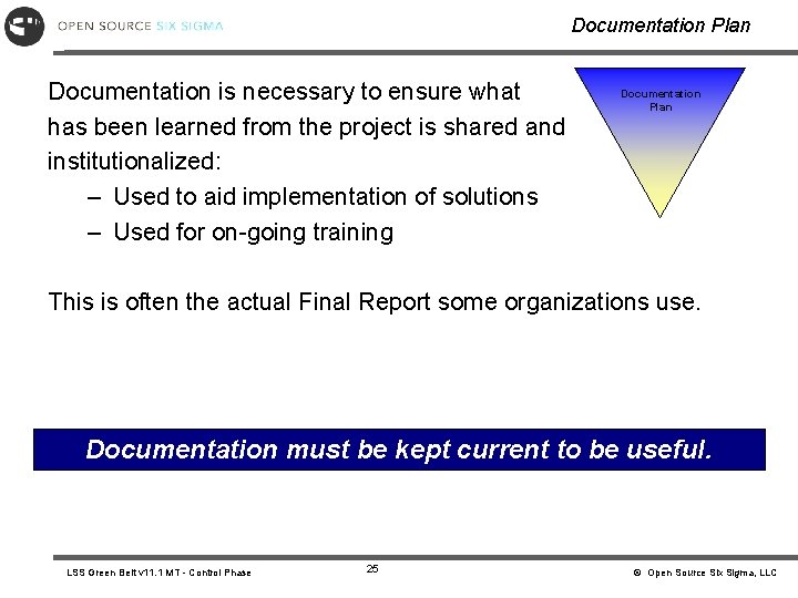 Documentation Plan Documentation is necessary to ensure what has been learned from the project