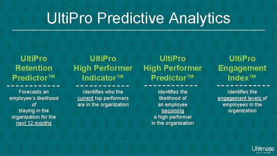 Ulti. Pro Predictive Analytics Ulti. Pro Retention Predictor™ Ulti. Pro High Performer Indicator™ Ulti.