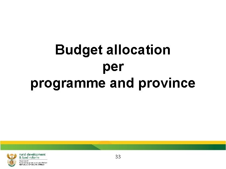 Budget allocation per programme and province 33 