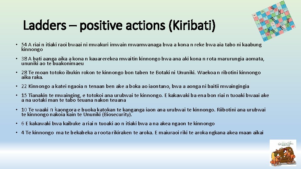 Ladders – positive actions (Kiribati) • 54 A riai n itiaki raoi bwaai ni