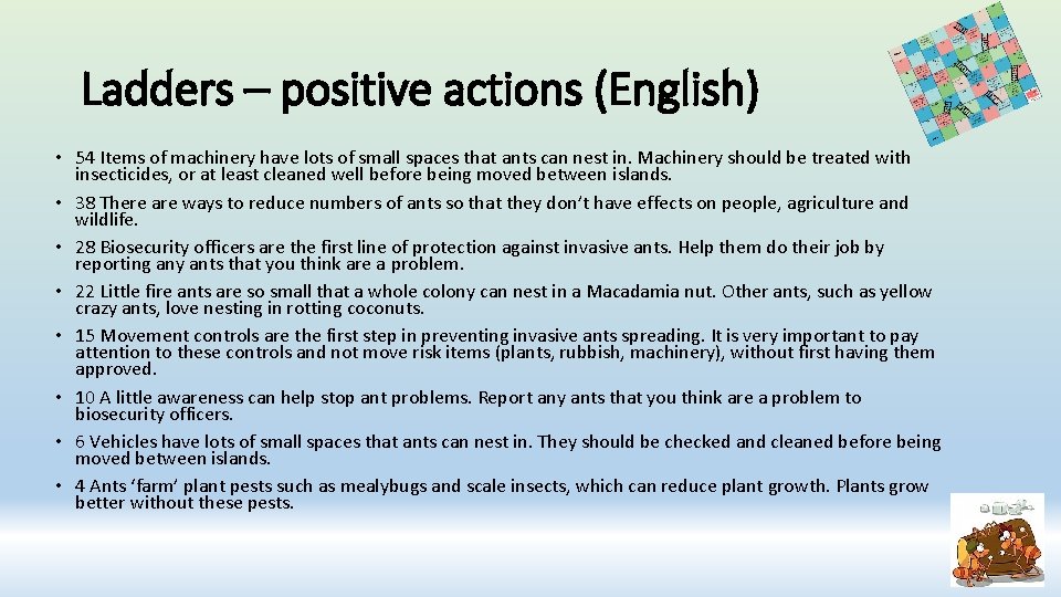 Ladders – positive actions (English) • 54 Items of machinery have lots of small