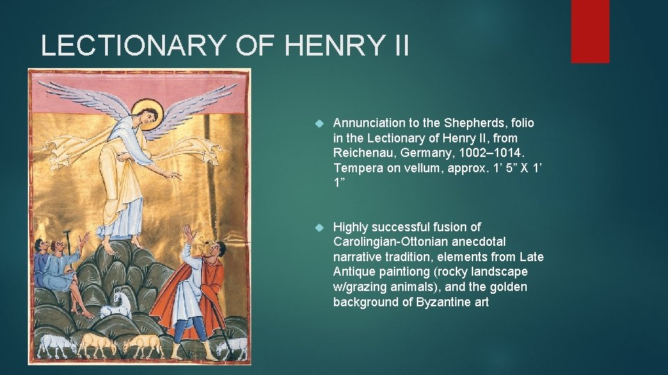 LECTIONARY OF HENRY II Annunciation to the Shepherds, folio in the Lectionary of Henry
