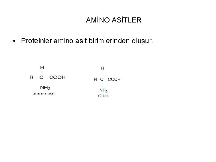 AMİNO ASİTLER • Proteinler amino asit birimlerinden oluşur. 