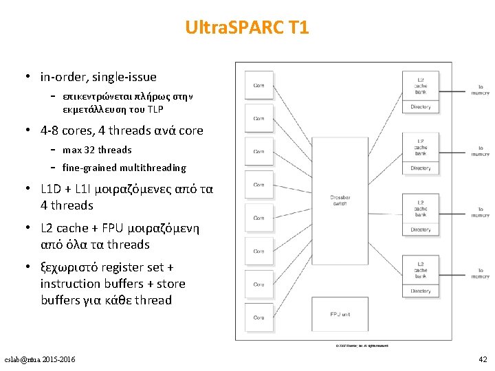 Ultra. SPARC T 1 • in-order, single-issue – επικεντρώνεται πλήρως στην εκμετάλλευση του TLP