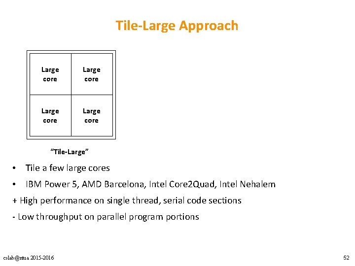 Tile-Large Approach Large core “Tile-Large” • Tile a few large cores • IBM Power
