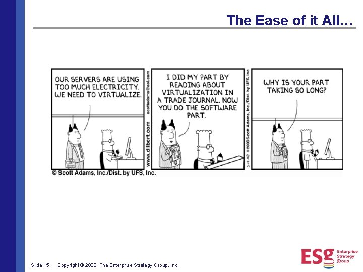 The Ease of it All… Slide 15 Copyright © 2008, The Enterprise Strategy Group,