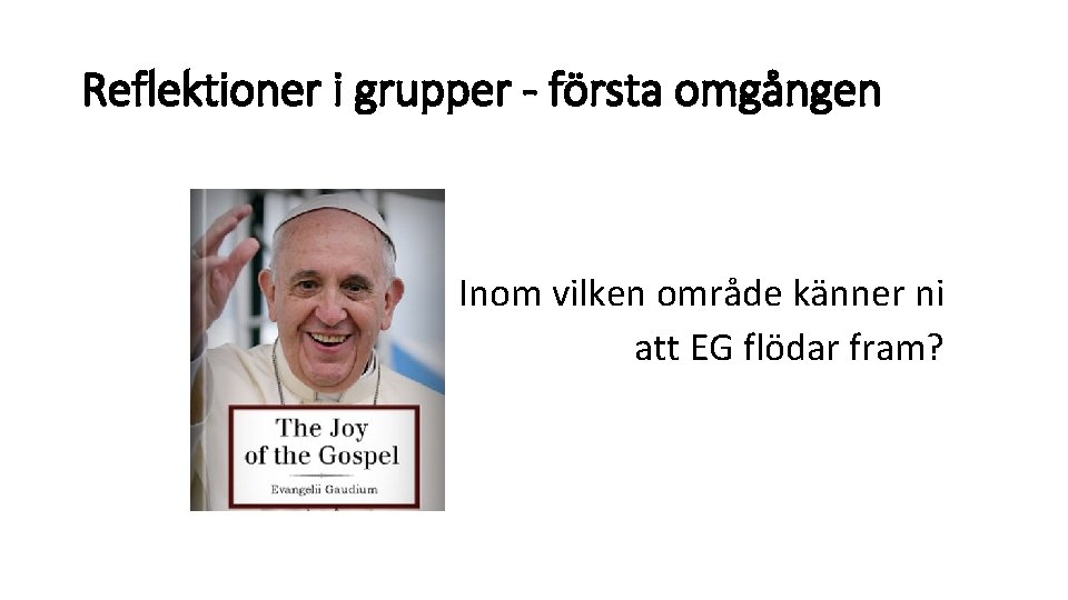 Reflektioner i grupper - första omgången Inom vilken område känner ni att EG flödar