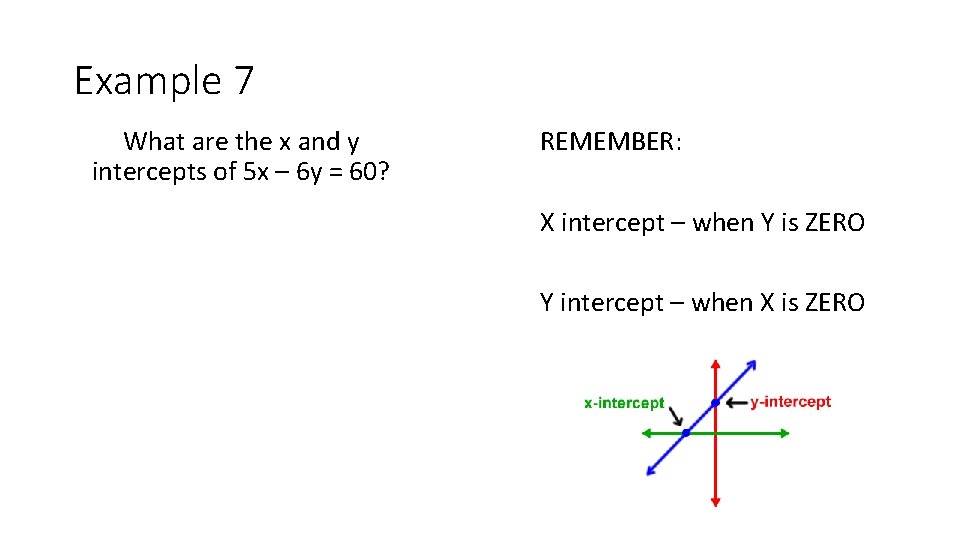 Example 7 What are the x and y intercepts of 5 x – 6