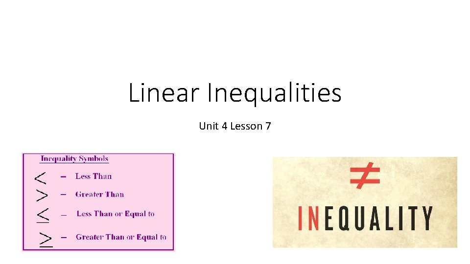 Linear Inequalities Unit 4 Lesson 7 