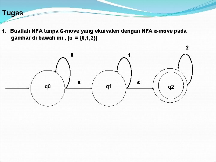 Tugas 1. Buatlah NFA tanpa -move yang ekuivalen dengan NFA -move pada gambar di