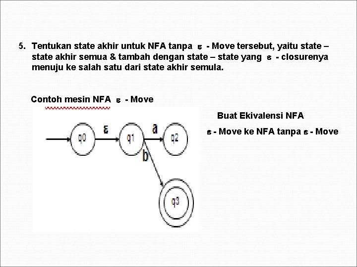 5. Tentukan state akhir untuk NFA tanpa - Move tersebut, yaitu state – state