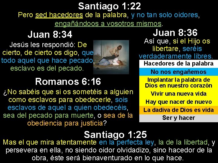 Santiago 1: 22 Pero sed hacedores de la palabra, y no tan solo oidores, Santiago 1: 22 Pero sed hacedores de la palabra, y no tan solo oidores,