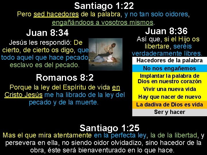 Santiago 1: 22 Pero sed hacedores de la palabra, y no tan solo oidores, Santiago 1: 22 Pero sed hacedores de la palabra, y no tan solo oidores,