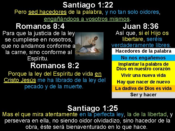 Santiago 1: 22 Pero sed hacedores de la palabra, y no tan solo oidores, Santiago 1: 22 Pero sed hacedores de la palabra, y no tan solo oidores,