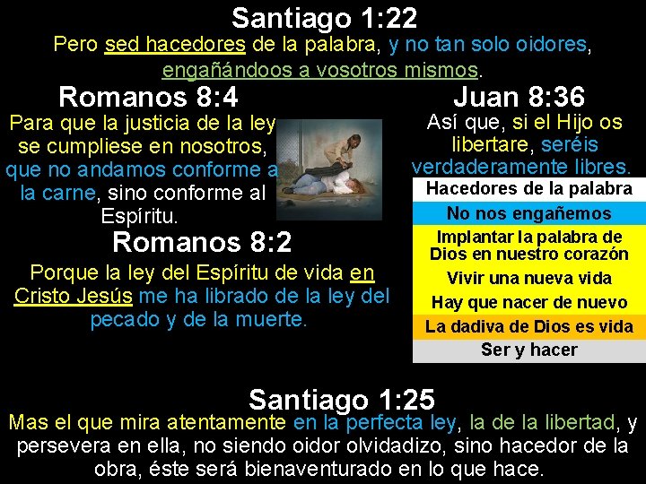 Santiago 1: 22 Pero sed hacedores de la palabra, y no tan solo oidores, Santiago 1: 22 Pero sed hacedores de la palabra, y no tan solo oidores,