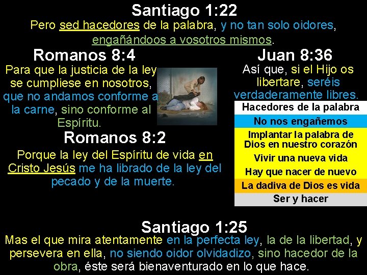 Santiago 1: 22 Pero sed hacedores de la palabra, y no tan solo oidores, Santiago 1: 22 Pero sed hacedores de la palabra, y no tan solo oidores,