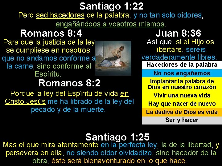 Santiago 1: 22 Pero sed hacedores de la palabra, y no tan solo oidores, Santiago 1: 22 Pero sed hacedores de la palabra, y no tan solo oidores,