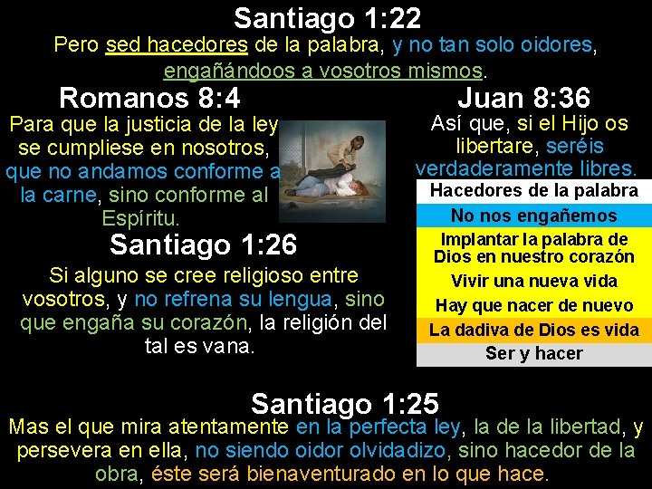 Santiago 1: 22 Pero sed hacedores de la palabra, y no tan solo oidores, Santiago 1: 22 Pero sed hacedores de la palabra, y no tan solo oidores,