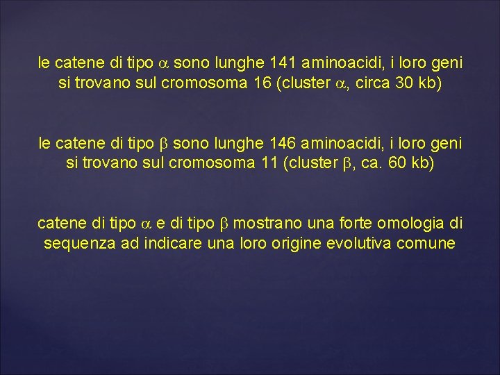 le catene di tipo a sono lunghe 141 aminoacidi, i loro geni si trovano