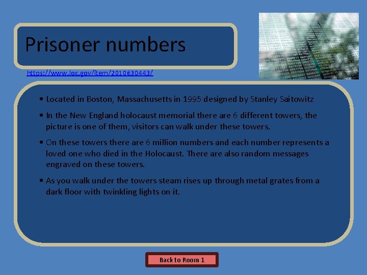 Name of Museum Prisoner numbers Insert Artifact Picture Here https: //www. loc. gov/item/2010630443/ •