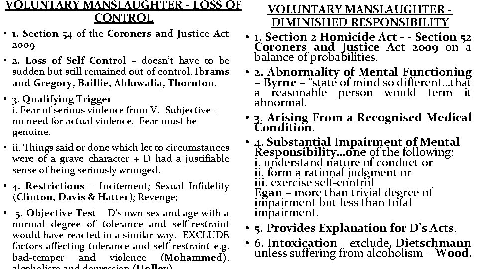 VOLUNTARY MANSLAUGHTER - LOSS OF CONTROL • 1. Section 54 of the Coroners and