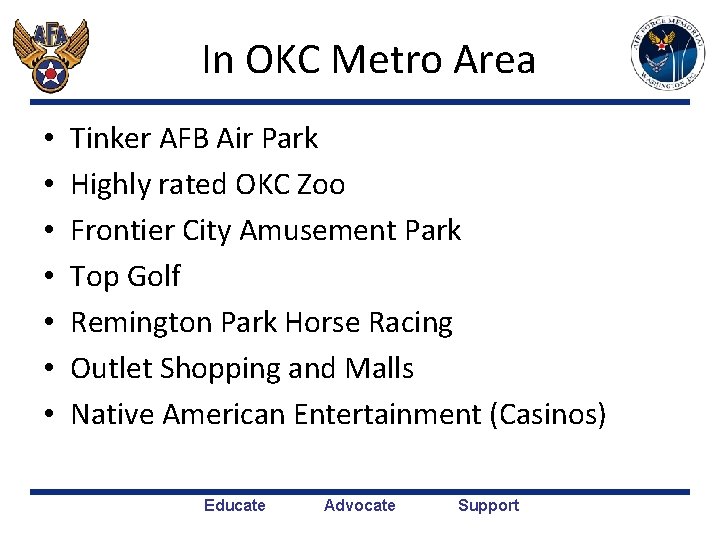 In OKC Metro Area • • Tinker AFB Air Park Highly rated OKC Zoo