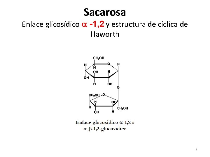 Sacarosa Enlace glicosídico -1, 2 y estructura de cíclica de Haworth 8 