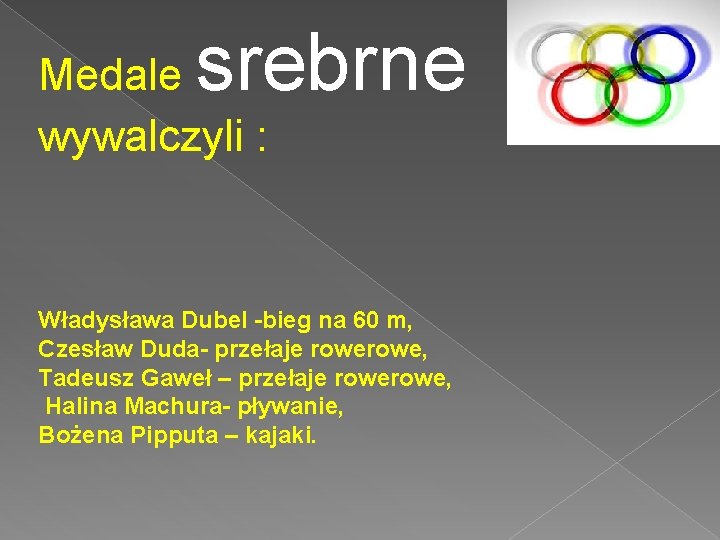 srebrne Medale wywalczyli : Władysława Dubel -bieg na 60 m, Czesław Duda- przełaje rowe,