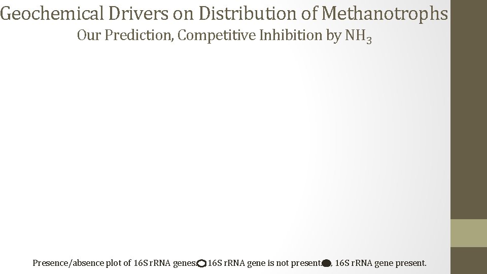 Geochemical Drivers on Distribution of Methanotrophs Our Prediction, Competitive Inhibition by NH 3 Presence/absence