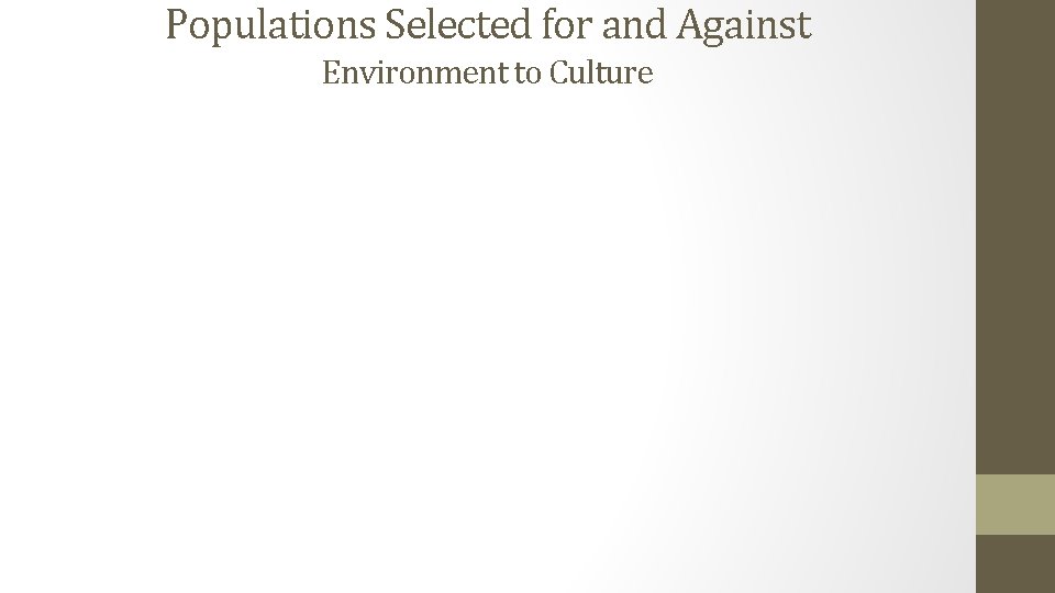 Populations Selected for and Against Environment to Culture 