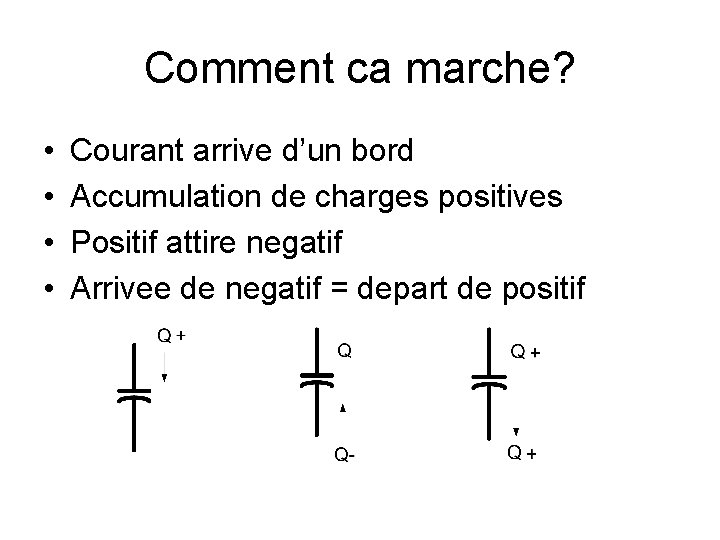 Comment ca marche? • • Courant arrive d’un bord Accumulation de charges positives Positif