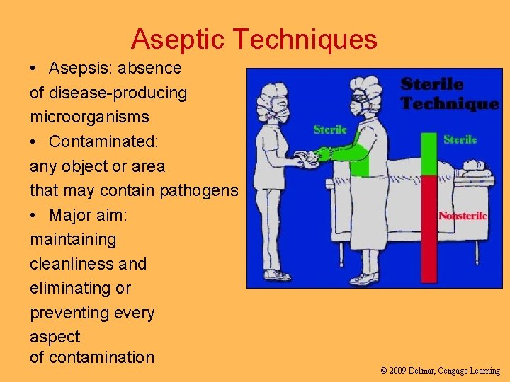 Aseptic Techniques • Asepsis: absence of disease-producing microorganisms • Contaminated: any object or area