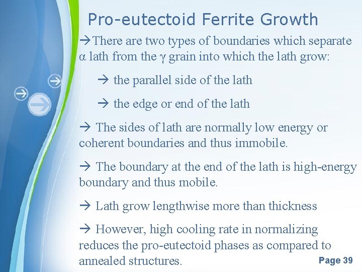 Pro-eutectoid Ferrite Growth There are two types of boundaries which separate α lath from